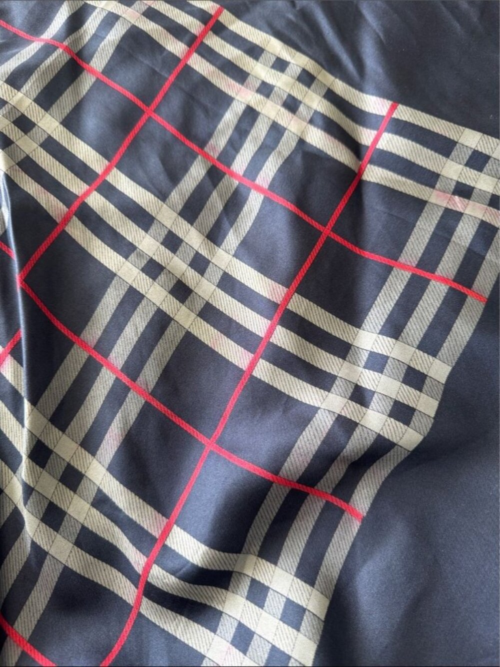 Vintage Burberry Silk Scarf Navy Plaid Nova Check Square Classic Luxury - Picture 14 of 16